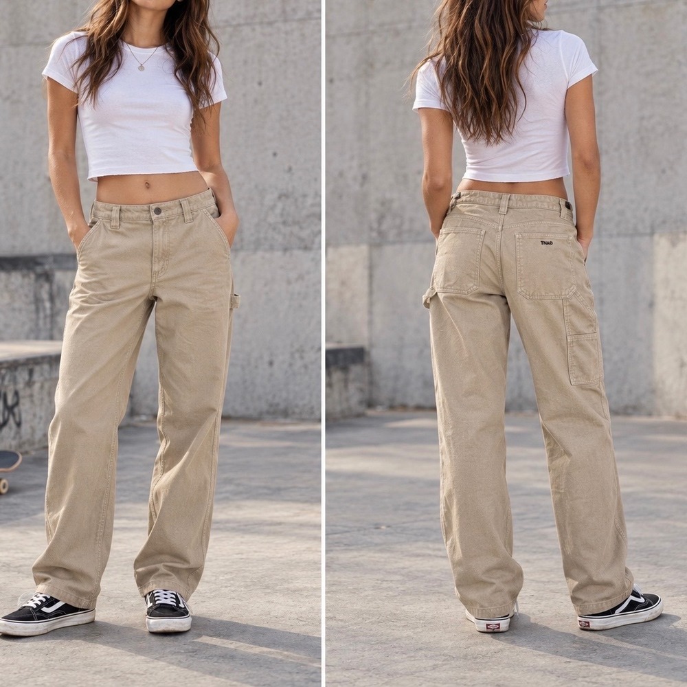 Aritzia TNA Carpenter Jeans Women's 6 Tan Utility Skater Straight Leg Relaxed